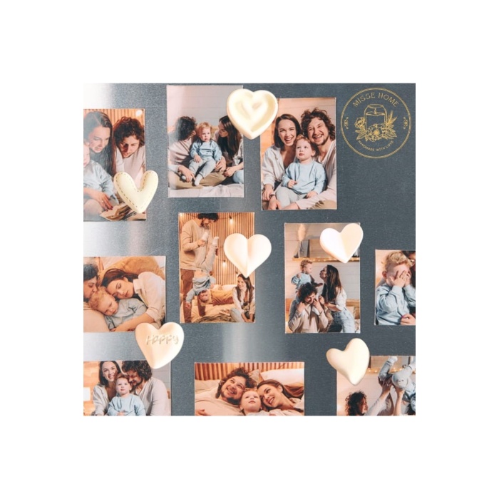 Buzdolabı Süsü Kalpli Magnet, 6 Adet Farklı Desenlerde Beyaz Renk Mıknatıslı Fotoğraf Tutucu Magnet