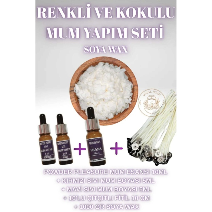 %100 Natürel, 1000gr Soya Wax Aromaterapi Doğal Mum Yapımı Seti Mum Yapım Başlangıç Seti Malzemeleri