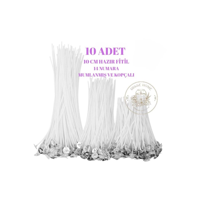 Çıtçıtlı Kopçalı Mumlanmış %100 Pamuk 10 Adet Hazır Mum Fitili, Parafin, İnci Mum, Soya Wax, Jel Mum