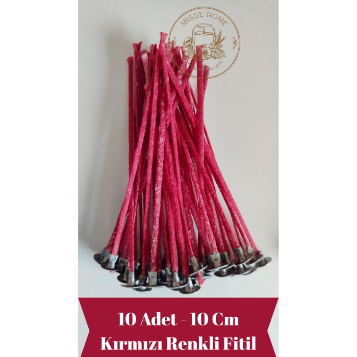 Hazır Mumlanmış Çıtçıtlı %100 Pamuk 10 Adet Renkli Mum Fitili, Parafin, İnci Mum, Soya Wax, Jel Mum