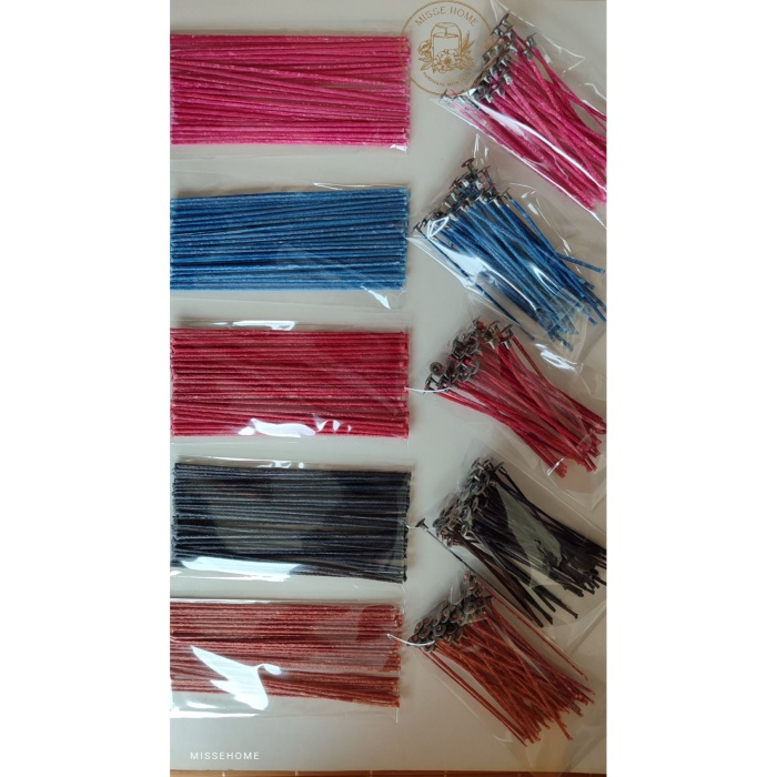 Hazır Mumlanmış Çıtçıtlı %100 Pamuk 10 Adet Renkli Mum Fitili, Parafin, İnci Mum, Soya Wax, Jel Mum