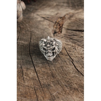 Antik Gümüş Renk Kuru Kafa Model Ayarlanabilir Erkek Bileklik - TJ-EY593