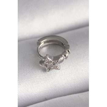316L Çelik Gümüş Renk Zirkon Taşlı Yıldız Model Tragus Piercing - TJ-PR1333