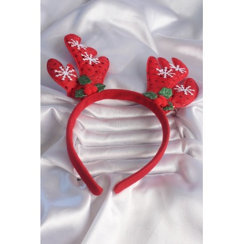 Yılbaşı Temalı Kar Tanesi İşleme Detay Geyik Boynuzu Figürlü Taç - TJ-SA1002