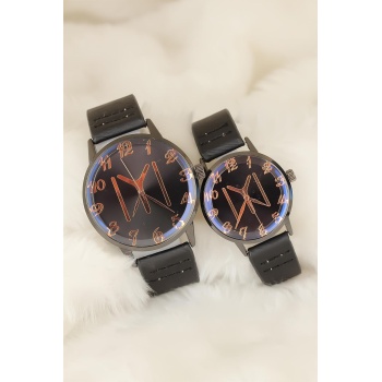 Siyah Deri Kordonlu Füme Metal Kasa Kayı Boyu Figürlü Sevgili Saatleri - TJ-SGK1370