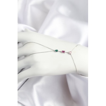 Pirinç Renkli Zirkon Taşlı Model Gümüş Renk Şahmeran - TJ-SN722