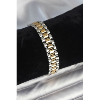 316L Çelik Gold ve Gümüş Renk 12 mm Kalınlık Erkek Bileklik - TJ-EB3775