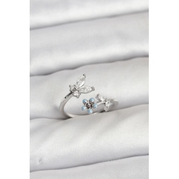 Pirinç Gümüş Renk Kelebek Model Kadın Yüzük - TJ-BYK3914