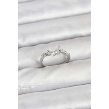 Kelebek Model Gümüş Renk Pirinç Kadın Yüzük - TJ-BYK3920