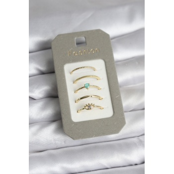 Pirinç Gold Renk 5li Yüzük Seti - TJ-BYK3923