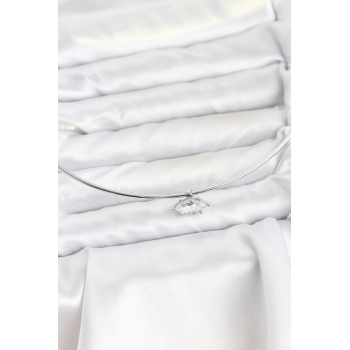 Pirinç Gümüş Renk Choker Model Zirkon Taşlı Kadın Kolye - TJ-BKO10816