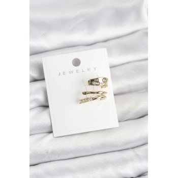 Gold Renk Zirkon Taşlı Pirinç Kıkırdak Küpe - TJ-BKP11613