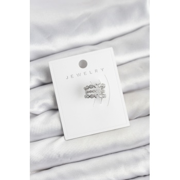 Gümüş Renk Zirkon Taşlı Pirinç Kıkırdak Earcuff Küpe - TJ-BKP11618