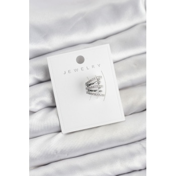 Gümüş Renk Pirinç Zirkon Taşlı Kıkırdak Earcuff Küpe - TJ-BKP11620