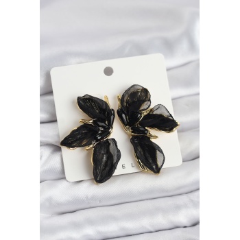 Lotus Model Siyah Renk Tüllü Kadın Küpe - TJ-BKP11630
