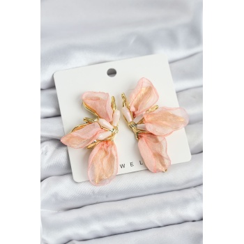 Lotus Model Yavruağızı Renk Tüllü Kadın Küpe - TJ-BKP11632