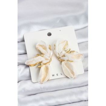 Lotus Model Beyaz Renk Tüllü Kadın Küpe - TJ-BKP11634