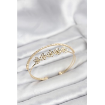 Çiçek Model Pirinç Gold Renk Kadın Bileklik - TJ-BB8251