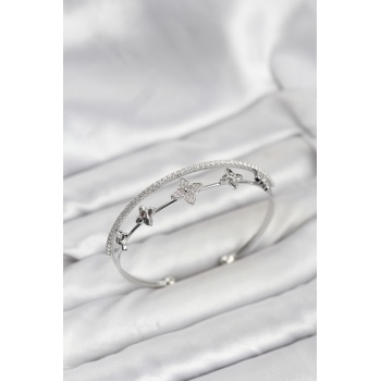 Pirinç Gümüş Renk Çiçek Model Kadın Bileklik - TJ-BB8254