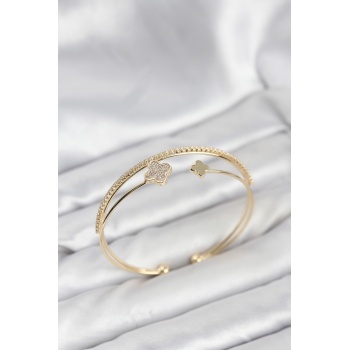 Yonca Model Pirinç Gold Renk Kadın Bileklik - TJ-BB8259