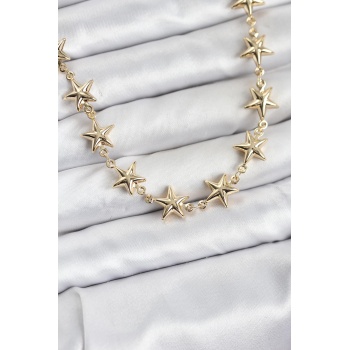 Yıldız Model Pirinç Gold Renk Kadın Kolye - TJ-BKO10823