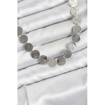 Yuvarlak Plaka Model Gümüş Renk Kadın Kolye - TJ-BKO10826