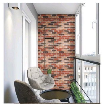 Kırmızı Tuğla Taş Desenli Kendinden Yapışkanlı 3D Duvar Raf Kapı Kaplama Kağıdı 5 Metre 60 Cm