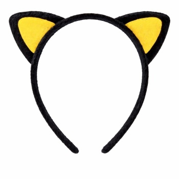 Peluş Kedi Kulak Taç Sarı Siyah – Çocuk Parti & Kostüm Tacı