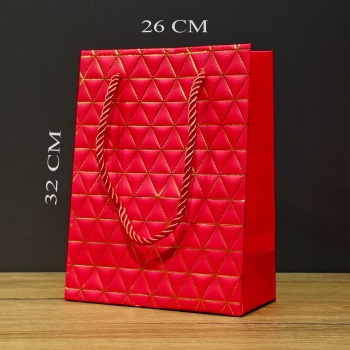 Büyük Boy Kırmızı Gold Desenli Hediye Çantası