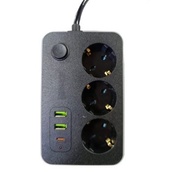 3 lü Akım Korumalı 2 Adet USB 1 Adet Type-C Girişli Priz 3414