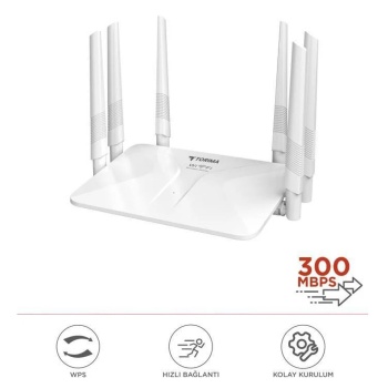 Beyaz Kablosuz 300Mbps WiFi Router 6 Güçlü Anten Geniş Kapsama 2.4GHz 4 Portlu WR50Q