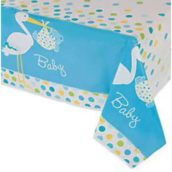 Baby Shower Masa Örtüsü Baby Boy Stork Leylekli Mavi Masa Örtüsü 137x274 cm