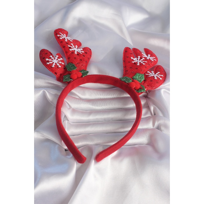 Yılbaşı Temalı Kar Tanesi İşleme Detay Geyik Boynuzu Figürlü Taç - TJ-SA1002