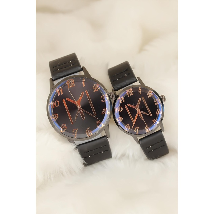 Siyah Deri Kordonlu Füme Metal Kasa Kayı Boyu Figürlü Sevgili Saatleri - TJ-SGK1370