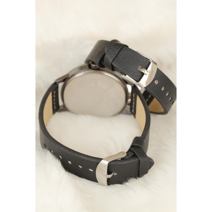 Siyah Deri Kordonlu Füme Metal Kasa Kayı Boyu Figürlü Sevgili Saatleri - TJ-SGK1370