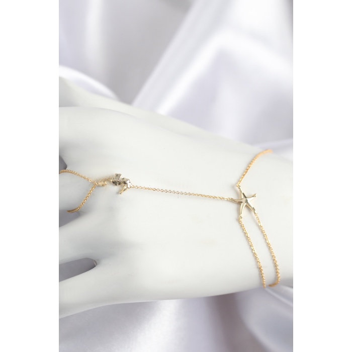 Pirinç Zirkon Taşlı Deniz Atı Ve Yıldız Model Gold Renk Şahmeran - TJ-SN713