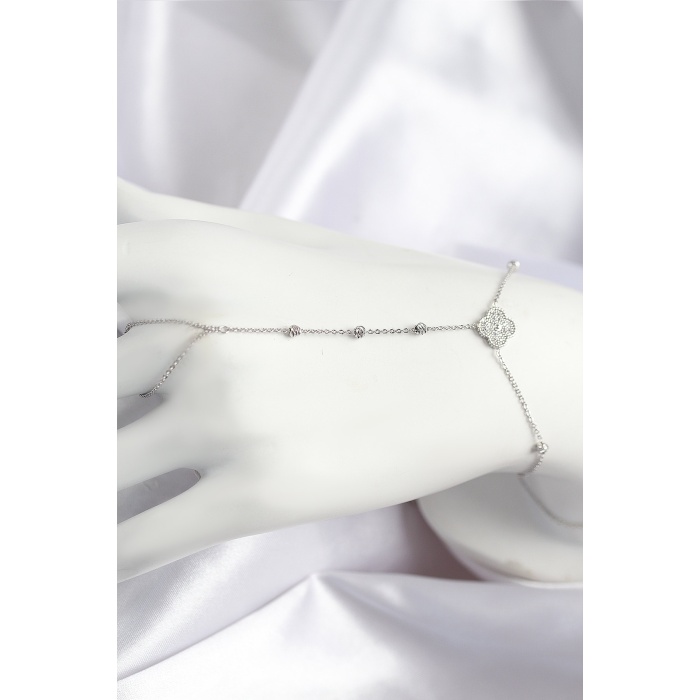 Pirinç Zirkon Taşlı Yonca Model Gümüş Renk Şahmeran - TJ-SN718