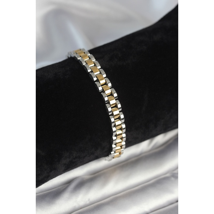 316L Çelik Gold ve Gümüş Renk 7 mm Kalınlık Erkek Bileklik - TJ-EB3764