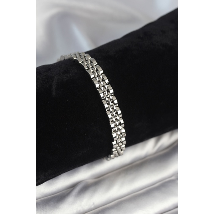 316L Çelik 7 mm Kalınlıkta Gümüş Renkli Erkek Bileklik - TJ-EB3768