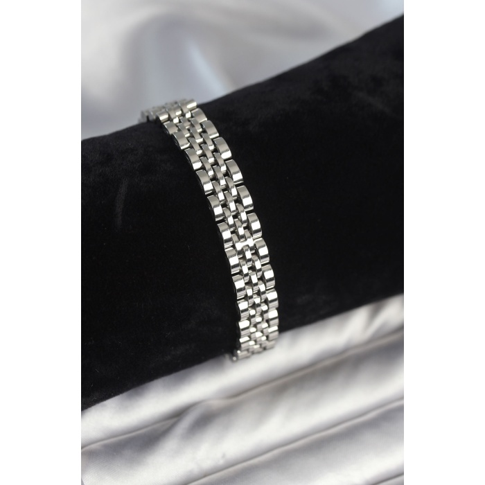 316L Çelik 9 mm Kalınlıkta Gümüş Renkli Erkek Bileklik - TJ-EB3774
