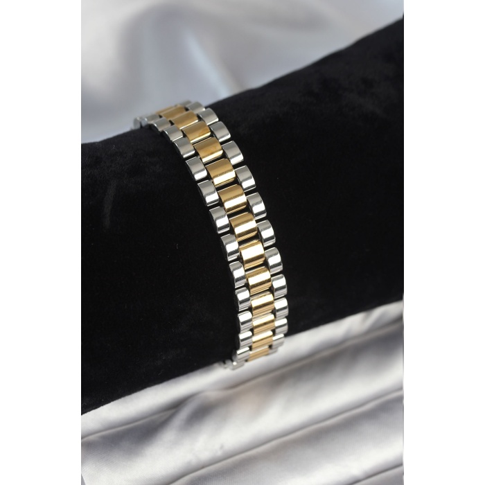316L Çelik Gold ve Gümüş Renk 12 mm Kalınlık Erkek Bileklik - TJ-EB3775