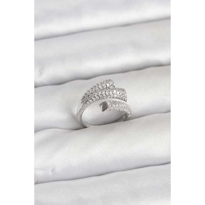 Gümüş Renk Zirkon Taşlı Pirinç Kadın Yüzük - TJ-BYK3918