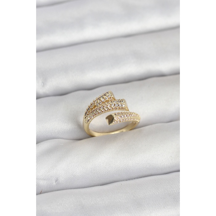 Gold Renk Zirkon Taşlı Pirinç Kadın Yüzük - TJ-BYK3919