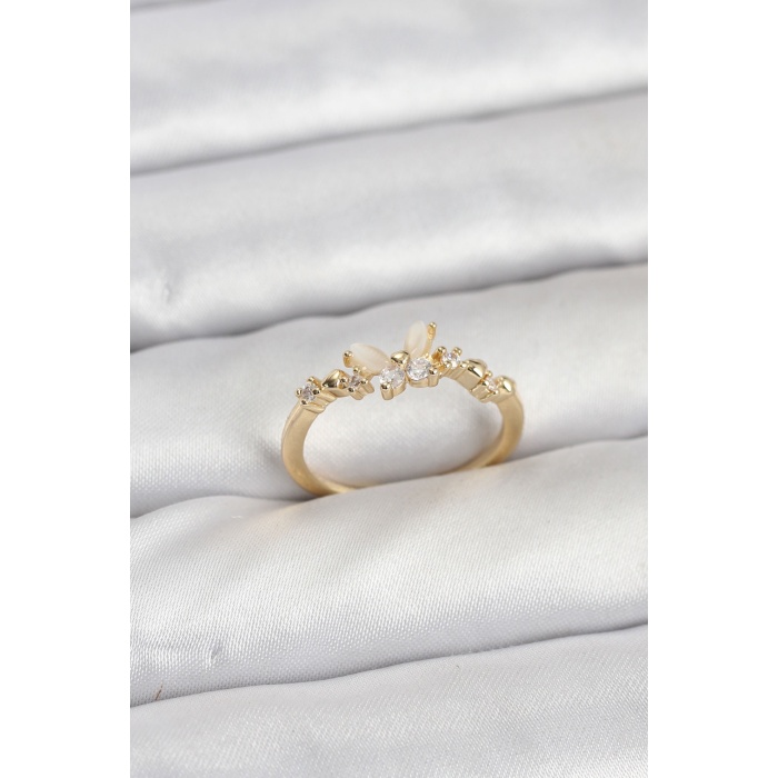 Kelebek Model Gold Renk Pirinç Kadın Yüzük - TJ-BYK3921