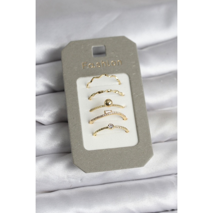 Pirinç Gold Renk 5li Yüzük Seti - TJ-BYK3924