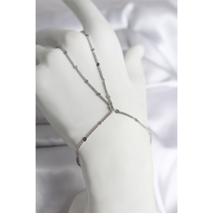 316L Çelik Gümüş Renk Parçalı Ezme Zincir Model Kadın Şahmeran - TJ-SN727