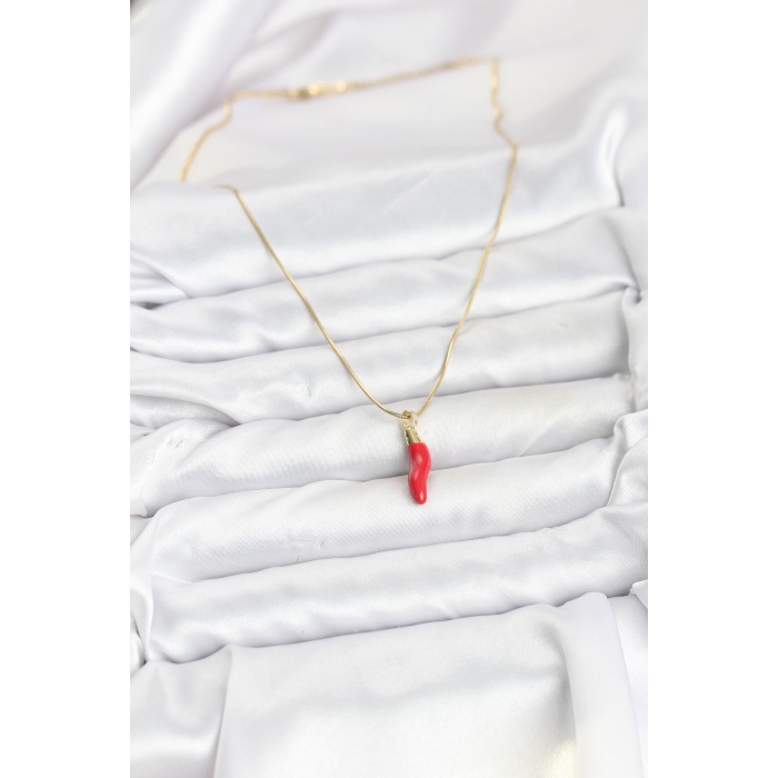 316L Çelik Gold Renk Kapya Kırmızı Biber Model Kadın Kolye - TJ-BKO10810