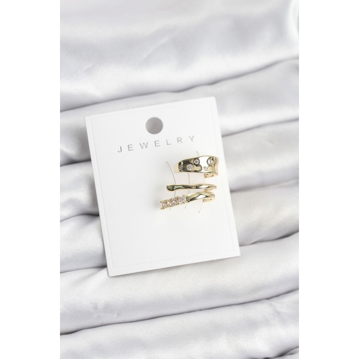 Gold Renk Zirkon Taşlı Pirinç Kıkırdak Küpe - TJ-BKP11613