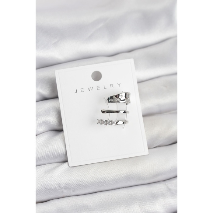 Gümüş Renk Zirkon Taşlı Pirinç Kıkırdak Küpe - TJ-BKP11614