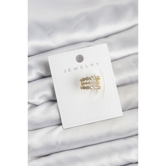 Gold Renk Zirkon Taşlı Pirinç Kıkırdak Earcuff Küpe - TJ-BKP11617
